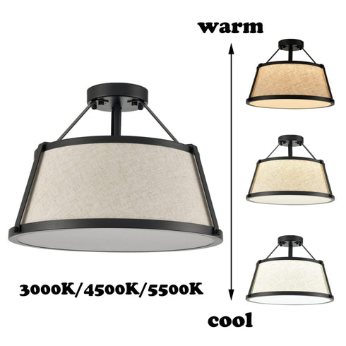 Drum Flush Mount Ceiling Light Black Finish Dimmable LED Light